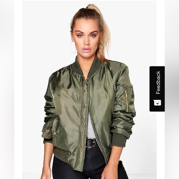FOR SALE NWOT Boohoo Plus Olive Green Bomber Jacket Size 20 - Picture 5 of 7